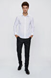 Beyaz Uzun Kol Düz Bez Ayağı 041 Sert Yaka Basic Slim Fit Gömlek 1004245057