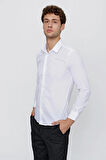 Beyaz Uzun Kol Düz Bez Ayağı 041 Sert Yaka Basic Slim Fit Gömlek 1004245057