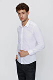 Beyaz Uzun Kol Düz Bez Ayağı 041 Sert Yaka Basic Slim Fit Gömlek 1004245057