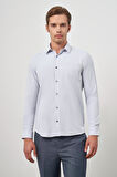 Gri Uzun Kol Kendinden Desenli Armürlü 032 Sert Yaka Classic Slim Fit Gömlek 1004245151
