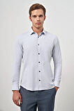 Gri Uzun Kol Kendinden Desenli Armürlü 032 Sert Yaka Classic Slim Fit Gömlek 1004245151