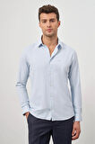 Koyu Mavi Uzun Kol Kendinden Desenli Armürlü 032 Sert Yaka Classic Slim Fit Gömlek 1004245151