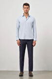 Koyu Mavi Uzun Kol Kendinden Desenli Armürlü 032 Sert Yaka Classic Slim Fit Gömlek 1004245151