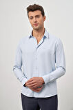 Koyu Mavi Uzun Kol Kendinden Desenli Armürlü 032 Sert Yaka Classic Slim Fit Gömlek 1004245151