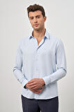 Koyu Mavi Uzun Kol Kendinden Desenli Armürlü 032 Sert Yaka Classic Slim Fit Gömlek 1004245151