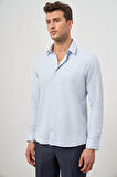 Koyu Mavi Uzun Kol Kendinden Desenli Armürlü 032 Sert Yaka Classic Slim Fit Gömlek 1004245151