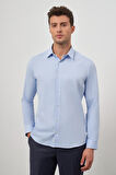 Mavi Uzun Kol Kendinden Desenli Armürlü 032 Sert Yaka Classic Slim Fit Gömlek 1004245151