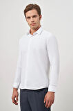 Beyaz Uzun Kol Kendinden Desenli Armürlü 032 Sert Yaka Classic Slim Fit Gömlek 1004245151