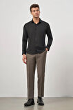 Siyah Uzun Kol Kendinden Desenli Armürlü 032 Sert Yaka Classic Slim Fit Gömlek 1004245152