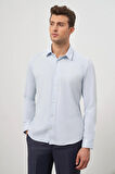 Koyu Mavi Uzun Kol Kendinden Desenli Armürlü 032 Sert Yaka Classic Slim Fit Gömlek 1004245152