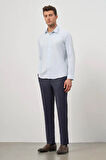 Koyu Mavi Uzun Kol Kendinden Desenli Armürlü 032 Sert Yaka Classic Slim Fit Gömlek 1004245152