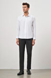 Beyaz Uzun Kol Kendinden Desenli Armürlü 032 Sert Yaka Classic Slim Fit Gömlek 1004245152