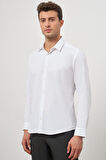 Beyaz Uzun Kol Kendinden Desenli Armürlü 032 Sert Yaka Classic Slim Fit Gömlek 1004245152