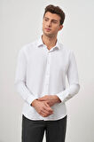 Beyaz Uzun Kol Kendinden Desenli Armürlü 032 Sert Yaka Classic Slim Fit Gömlek 1004245152