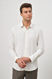 Açık Krem Uzun Kol Kendinden Desenli Armürlü 032 Sert Yaka Classic Slim Fit Gömlek 1004245152