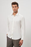 Açık Krem Uzun Kol Kendinden Desenli Armürlü 032 Sert Yaka Classic Slim Fit Gömlek 1004245152
