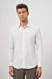 Açık Krem Uzun Kol Kendinden Desenli Armürlü 032 Sert Yaka Classic Slim Fit Gömlek 1004245152