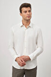 Açık Krem Uzun Kol Kendinden Desenli Armürlü 032 Sert Yaka Classic Slim Fit Gömlek 1004245152