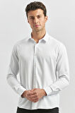Beyaz Uzun Kol Kendinden Desenli Armürlü 032 Sert Yaka Classic Slim Fit Gömlek 1004245153