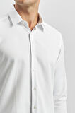 Beyaz Uzun Kol Kendinden Desenli Armürlü 032 Sert Yaka Classic Slim Fit Gömlek 1004245153