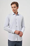 Gri Uzun Kol Kendinden Desenli Armürlü 041 Sert Yaka Classic Comfort Fit Gömlek 1004245154