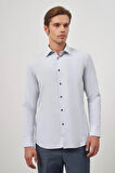 Gri Uzun Kol Kendinden Desenli Armürlü 041 Sert Yaka Classic Comfort Fit Gömlek 1004245154
