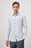Gri Uzun Kol Kendinden Desenli Armürlü 041 Sert Yaka Classic Comfort Fit Gömlek 1004245154