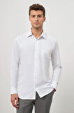 Beyaz Uzun Kol Kendinden Desenli Armürlü 041 Sert Yaka Classic Comfort Fit Gömlek 1004245154