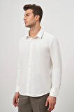Açık Krem Uzun Kol Kendinden Desenli Armürlü 041 Sert Yaka Classic Comfort Fit Gömlek 1004245154