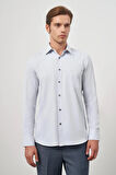 Gri Uzun Kol Kendinden Desenli Armürlü 041 Sert Yaka Classic Comfort Fit Gömlek 1004245156