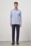 Koyu Lacivert Uzun Kol Kendinden Desenli Armürlü 041 Sert Yaka Classic Comfort Fit Gömlek 1004245156
