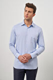 Mavi Uzun Kol Kendinden Desenli Armürlü 041 Sert Yaka Classic Comfort Fit Gömlek 1004245156