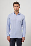 Mavi Uzun Kol Kendinden Desenli Armürlü 041 Sert Yaka Classic Comfort Fit Gömlek 1004245156