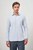 Koyu Mavi Uzun Kol Kendinden Desenli Armürlü 041 Sert Yaka Classic Comfort Fit Gömlek 1004245157