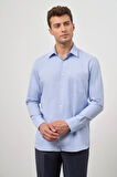 Mavi Uzun Kol Kendinden Desenli Armürlü 041 Sert Yaka Classic Comfort Fit Gömlek 1004245157