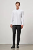 Beyaz Uzun Kol Kendinden Desenli Armürlü 041 Sert Yaka Classic Comfort Fit Gömlek 1004245157
