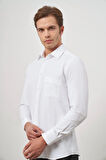 Beyaz Uzun Kol Kendinden Desenli Armürlü 041 Sert Yaka Classic Comfort Fit Gömlek 1004245157
