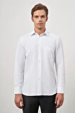 Beyaz Uzun Kol Kendinden Desenli Armürlü 041 Sert Yaka Classic Comfort Fit Gömlek 1004245157