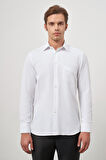 Beyaz Uzun Kol Kendinden Desenli Armürlü 041 Sert Yaka Classic Comfort Fit Gömlek 1004245157