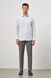 Beyaz Uzun Kol Kareli Desen Bez Ayağı Sert Yaka Cepli Pamuklu Classic Comfort Fit Gömlek 1004245159