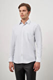 Beyaz Uzun Kol Kareli Desen Bez Ayağı Sert Yaka Cepli Pamuklu Classic Comfort Fit Gömlek 1004245159