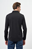 Siyah Uzun Kol Düz Örme Smart Düğmeli Yaka Classic Slim Fit Gömlek 1004245160