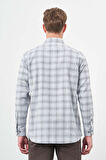 Koyu Mavi Uzun Kol Ekose Desen Gabardin Sert Yaka Cepsiz Pamuklu Classic Comfort Fit Gömlek 1004245165