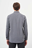 Koyu Lacivert Uzun Kol Kareli Desen Gabardin Sert Yaka Cepsiz Pamuklu Classic Comfort Fit Gömlek 1004245166
