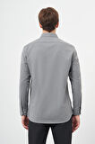Füme Uzun Kol Düz Gabardin Sert Yaka Cepli Pamuklu Classic Comfort Fit Gömlek 1004245168