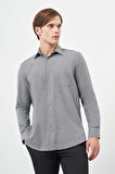Füme Uzun Kol Düz Gabardin Sert Yaka Cepli Pamuklu Classic Comfort Fit Gömlek 1004245168