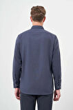 Koyu Lacivert Uzun Kol Düz Gabardin Sert Yaka Cepli Pamuklu Classic Comfort Fit Gömlek 1004245168