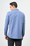 Mavi Uzun Kol Düz Gabardin Sert Yaka Cepli Pamuklu Classic Comfort Fit Gömlek 1004245168