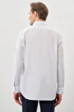 Beyaz Uzun Kol Çizgili Desen Gabardin Yarım İtalyan Yaka Cepli Pamuklu Classic Comfort Fit Gömlek 1004245185