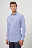 Saks Uzun Kol Kareli Desen Bez Ayağı Yarım İtalyan Sert Yaka Cepli %100 Pamuk Classic Comfort Fit Gömlek 1004245188